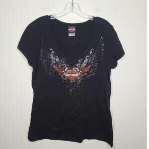 Harley Davidson black wings logo v-neck short sleeve shirt - XL - Surdyke MO